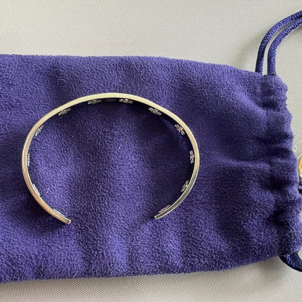 Tory Burch T- Pierced Logo Cuff in Metallic SILVER - Picture 4 of 6